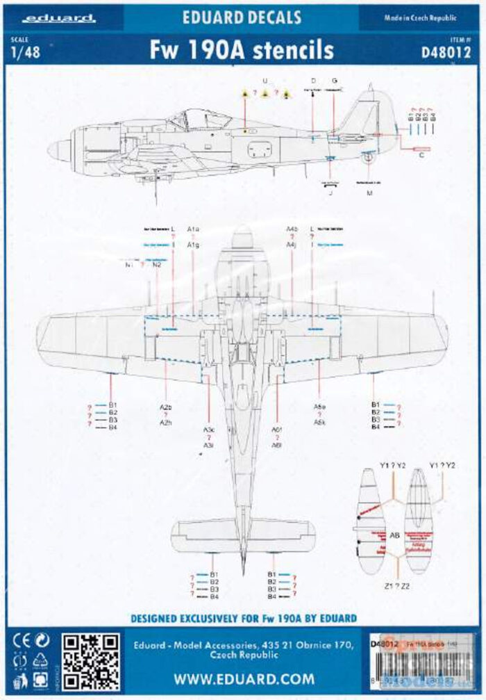 Eduard 1/48 Decals Fw 190A stencils