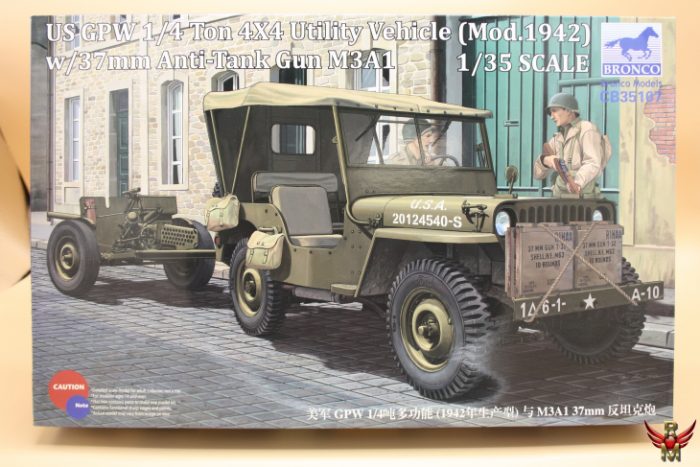 Bronco Models 1/35 US GPW 1/4 Ton 4x4 Utility Vehicle (1942) with 37mm Anti Tank Gun