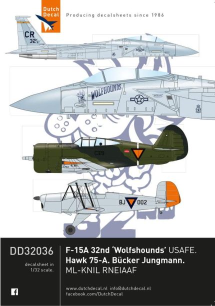 Dutch Decal 1/32 F 15A 32nd Wolfhounds USAFE Hawk 75A Bücker Jungmann
