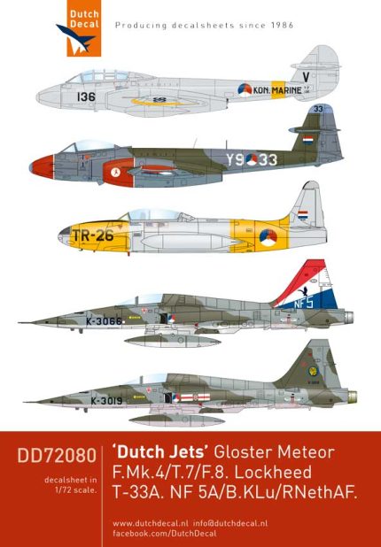 Dutch Decal 1/72 Dutch Jets Gloster Meteor F Mk 4/T7/F8 Lockheed T-33A NF-5 A/B