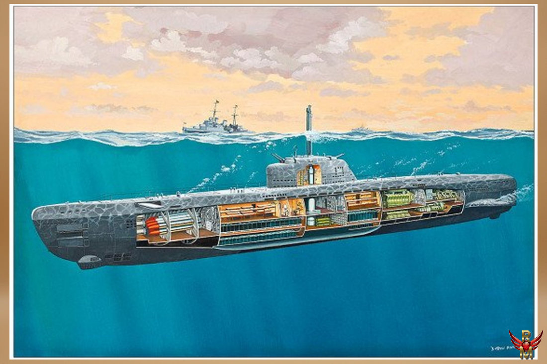 Deutsches U-Boot German Submarine Type XXI with interior