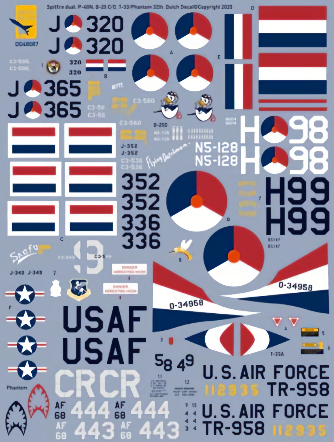 Dutch Decal 1/48 Spitfire Dual LSK P-40N B-25D RNEIAAF T-33A