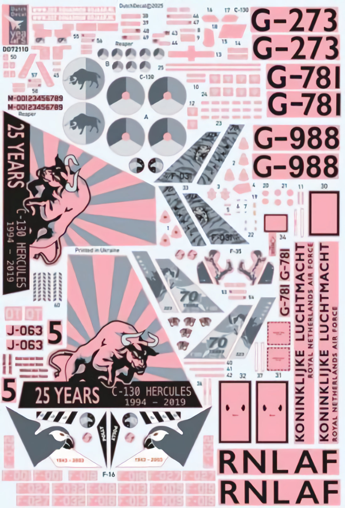 Dutch Decal 1/72 C-130H Hercules F-16A F-35 Reaper KLu