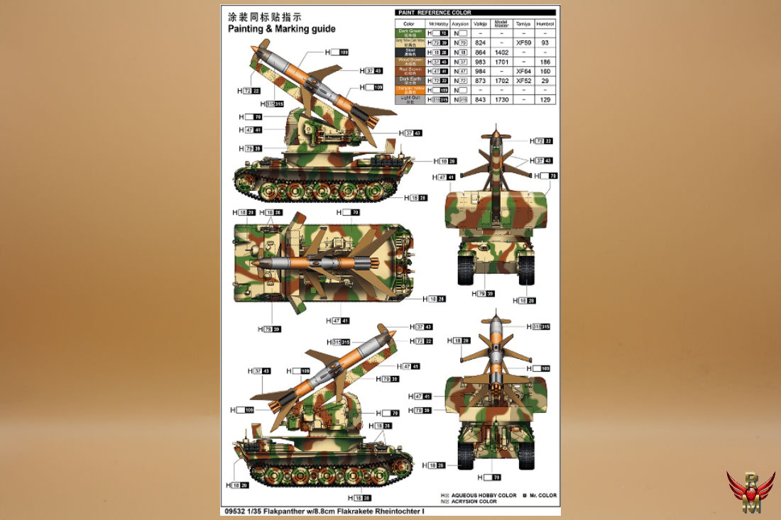 Trumpeter 1/35 Flakpanther with 8.8cm Flakrakete Rheintochter 1