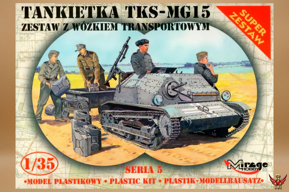 Mirage Hobby 1/35 Tankietka TKS-MG15 Zestaw z Wózkiem Transportowym